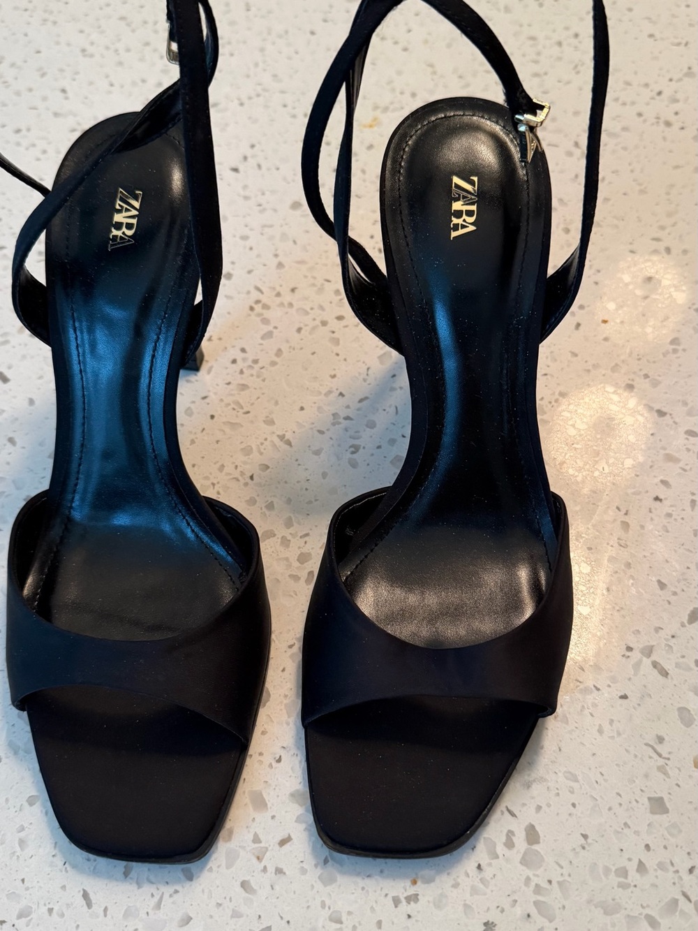 ZARA Black Open-Toe Strappy High Heels